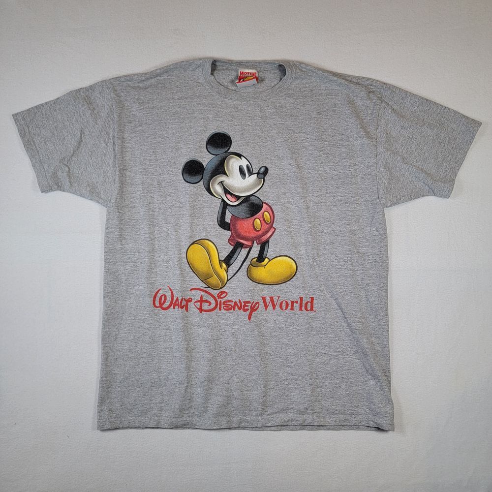 VTG Mickey Mouse Walt Disney World T-Shirt Sz L Large Gray Graphic Made in USA